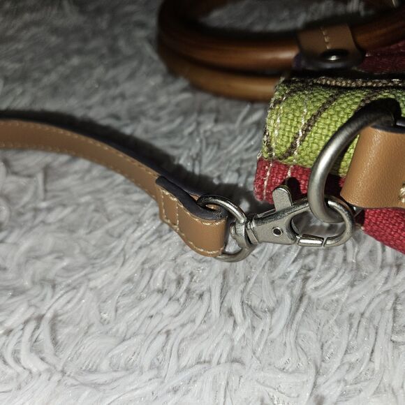 Y2K Relic Fossil Leopard Floral Bag Purse Wooden Handles Crossbody Denim Canvas - Picture 16 of 16